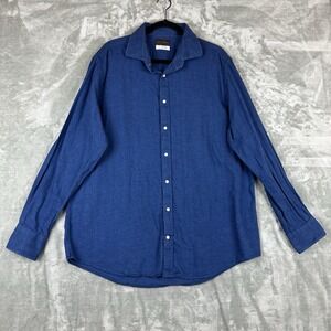 Thomas Dean Button Up Shirt Men's XXL Blue Black Herringbone 100% Cotton